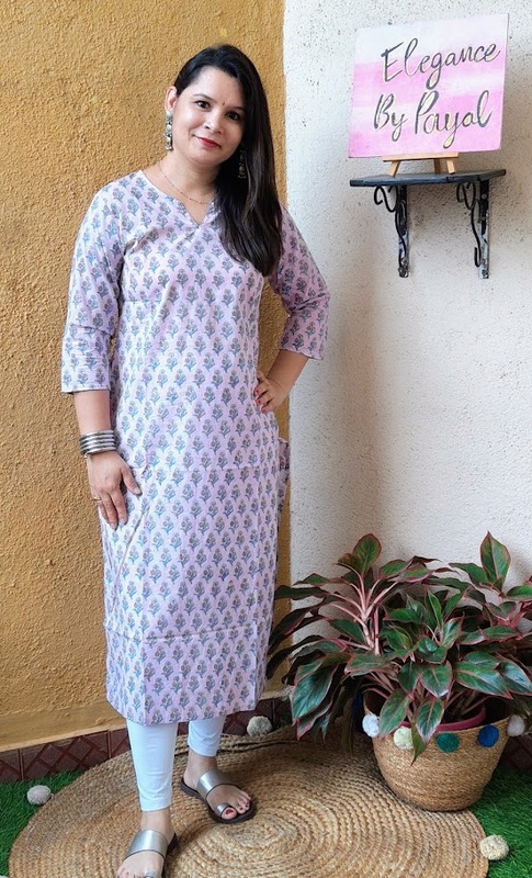 Lavender Block Print Cotton Kurta