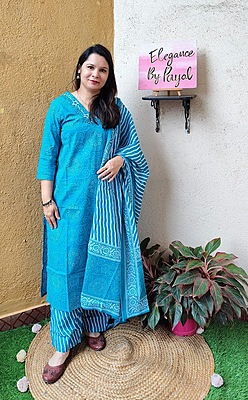 Firozi Blue Bandhani Suit Set