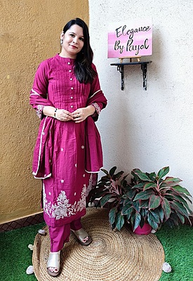 Magenta Pink Cotton Suit Set