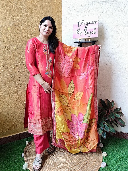 Red Tissue Silk Suit Set