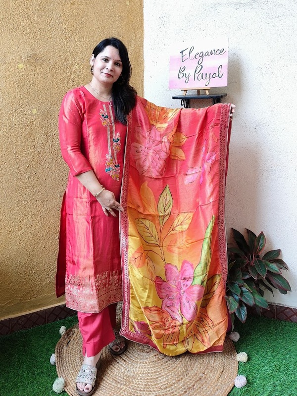 Red Tissue Silk Suit Set