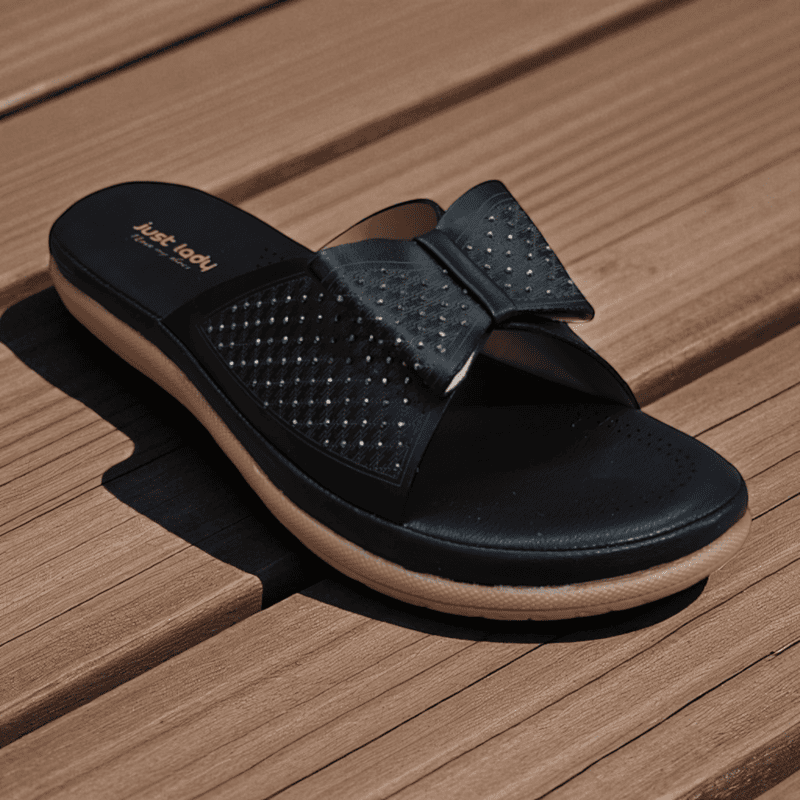 Black Stylish Ladies Slippers with Bow Design | Comfortable Daily Wear