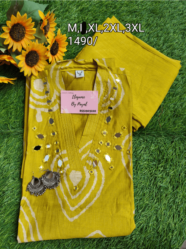 Lime Green Mirror Work Muslin Silk Co-Ord Set