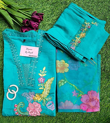 Firozi Blue Cut Work Suit Set