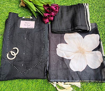 Black Silk Three Piece Suit Set New