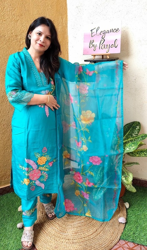 Firozi Blue Cut Work Suit Set