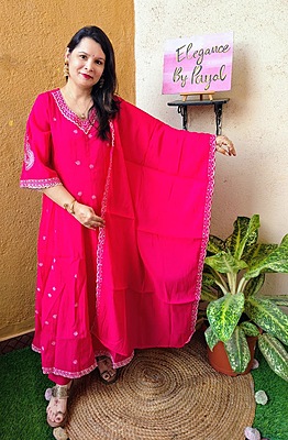 Hot Pink Three Piece Suit Set in Silk