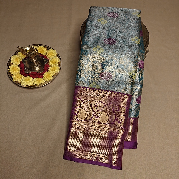 Semi Silk Tissue Sky Blue and Purple