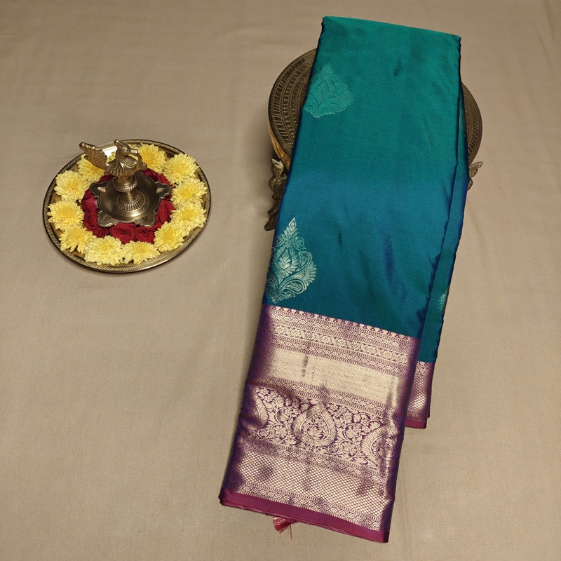 Semi Silk Peacock Blue and Magenta