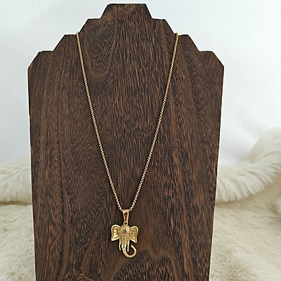Bold Gold Elephant Head Pendant Necklace