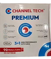 CHANNEL TECH CCTV CABLE 3+1 PREMIUM COPPER PVC JACKET INDOOR WHITE CLR 90MTRS CC-5211W-90