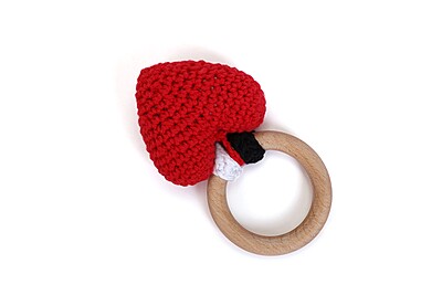 Red Heart Wooden Baby Teether Rattle Red Heart Wooden Baby Teether Rattle
