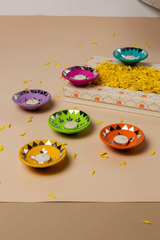 SET OF 6 FIRNI MIRROR DIYAS