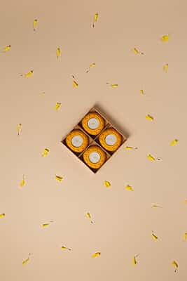 SET OF 4 YELLOW LOTUS DIYAS