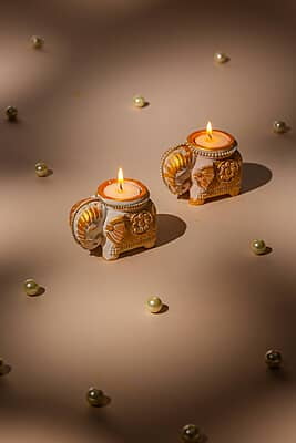 SET OF 2 BIG ELEPHANT DIYAS
