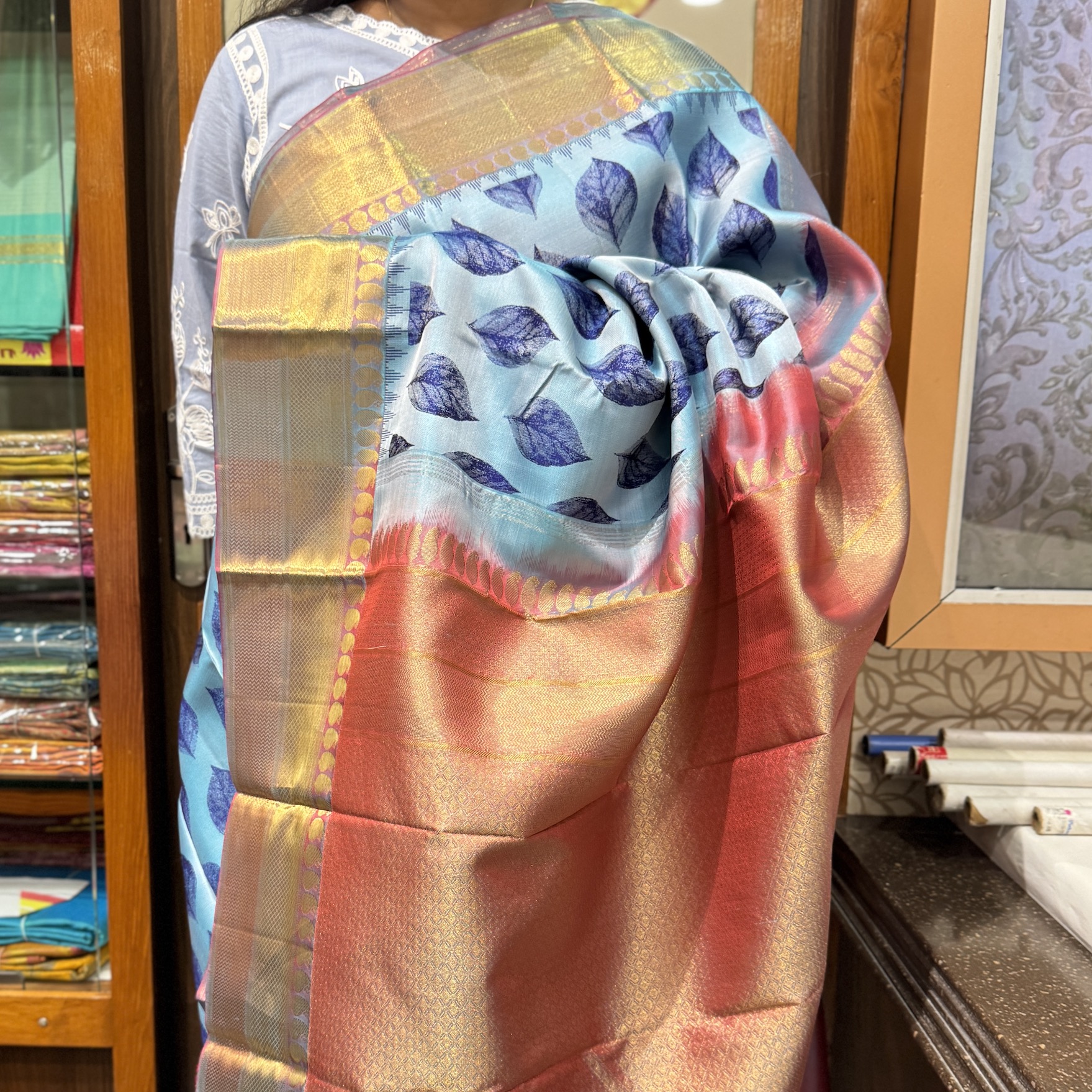 Spring Blue Kanchipuram Silk Saree