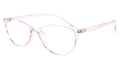 Female Large Cat Eye Spectacle Frame. See Through Light Pink Frame.
