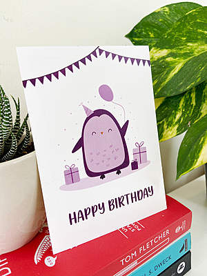 Cute Penguin Birthday Card | Illustrated Happy Birthday Greeting Card
