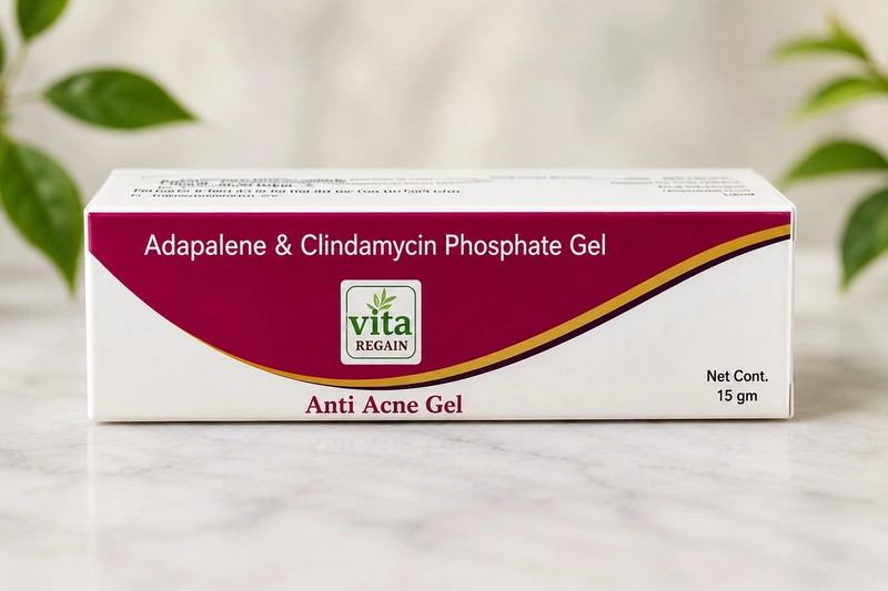 Vita Regain 1% Clindamycin & 0.1% Adapalene Anti-Acne Gel | Doctor Recommended for Pimples & Acne Marks | 15g