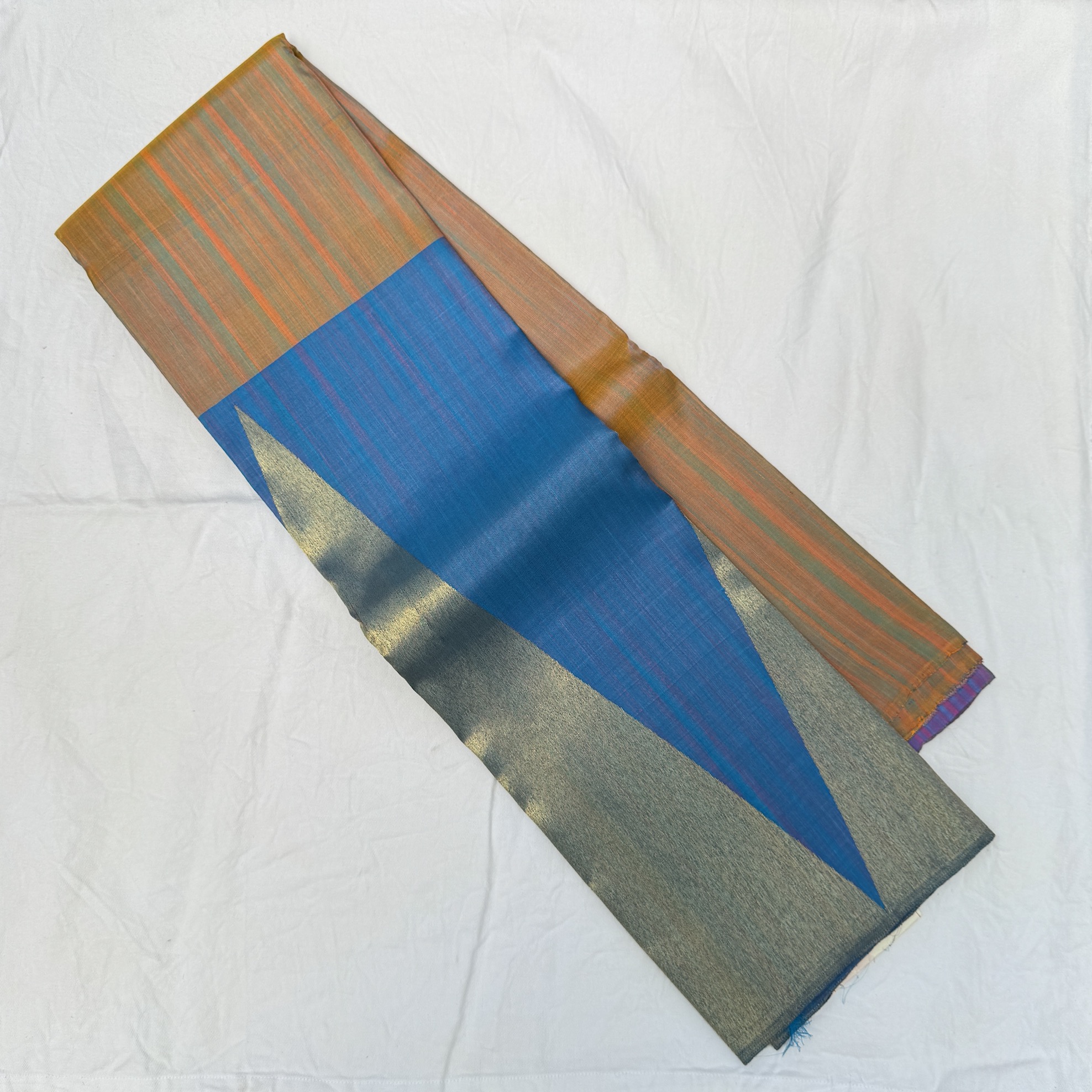 Ocean Blue and Mustard Yellow Kanchipuram Silk Saree