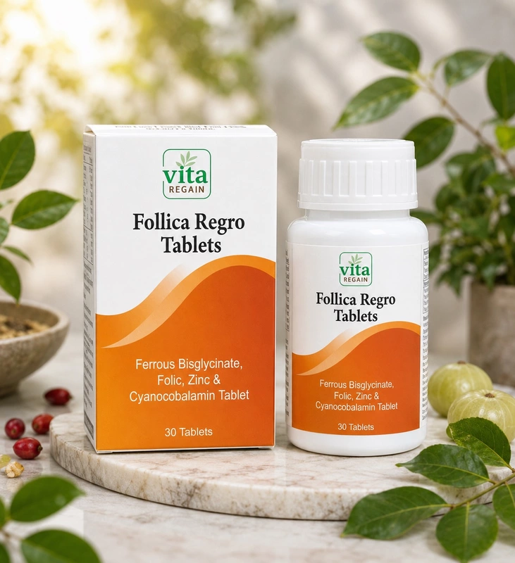 Vita Regain Follica Regro Tablets | Ferrous Bisglycinate 100mg | Folic Acid 1500mcg | 60 Tablets