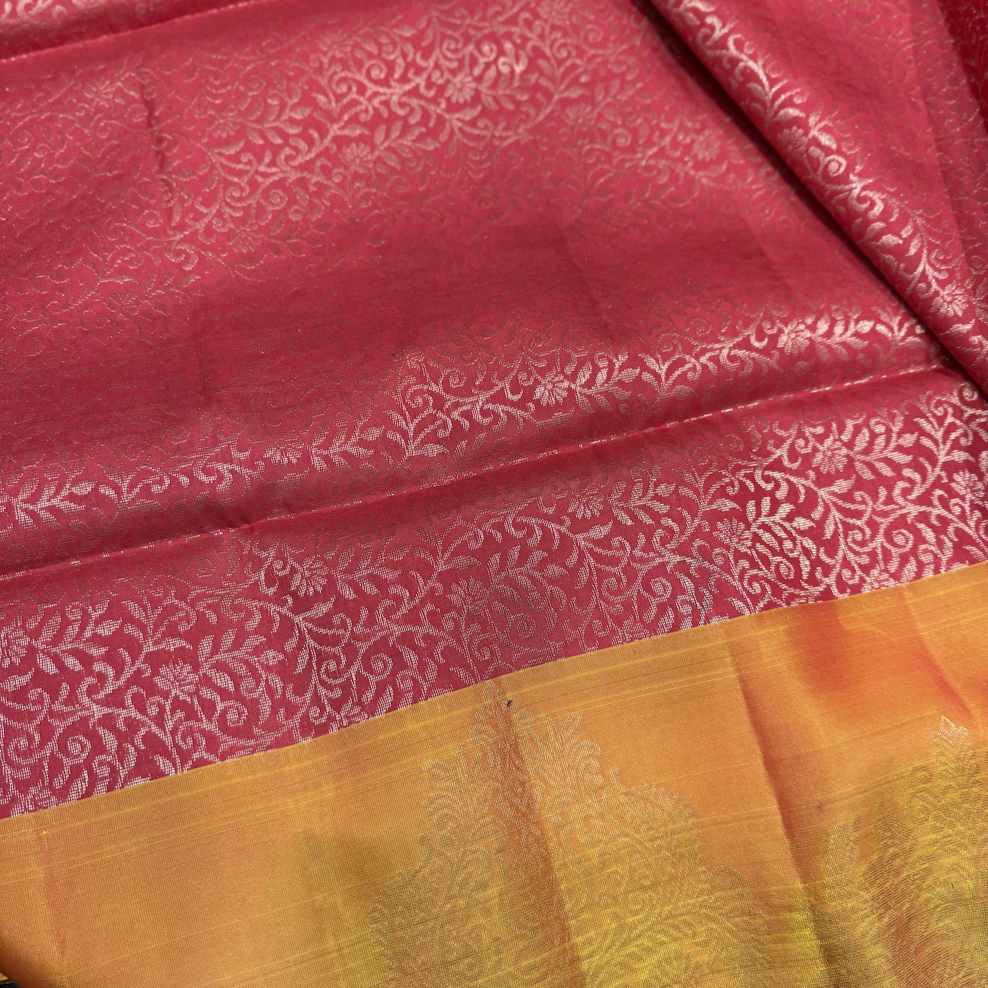 Chilli Red Soft Silk Saree with Vine