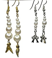 Set of 2 earrings with silver colored beads with leaf shaped golden charm and tie shaped silver charm || drop and dangle design || for office , parties and home