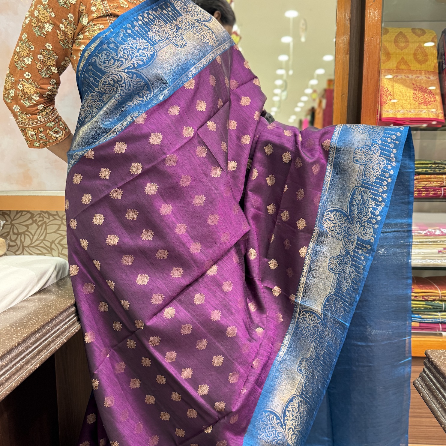 Grape Violet Dupion Soft Silk Saree