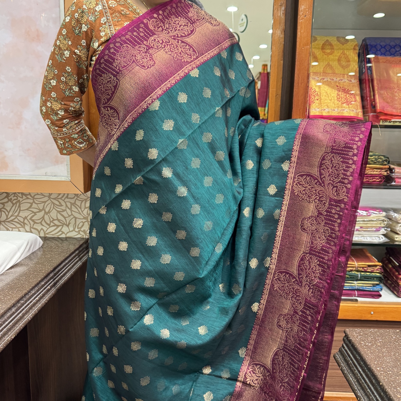 Leaf Green Dupion Soft Silk Saree