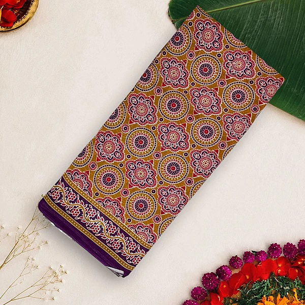 Malai Cotton Saree - Light Brown Mandala Design