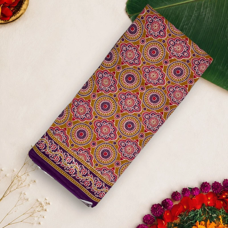 Malai Cotton Saree - Light Brown Mandala Design