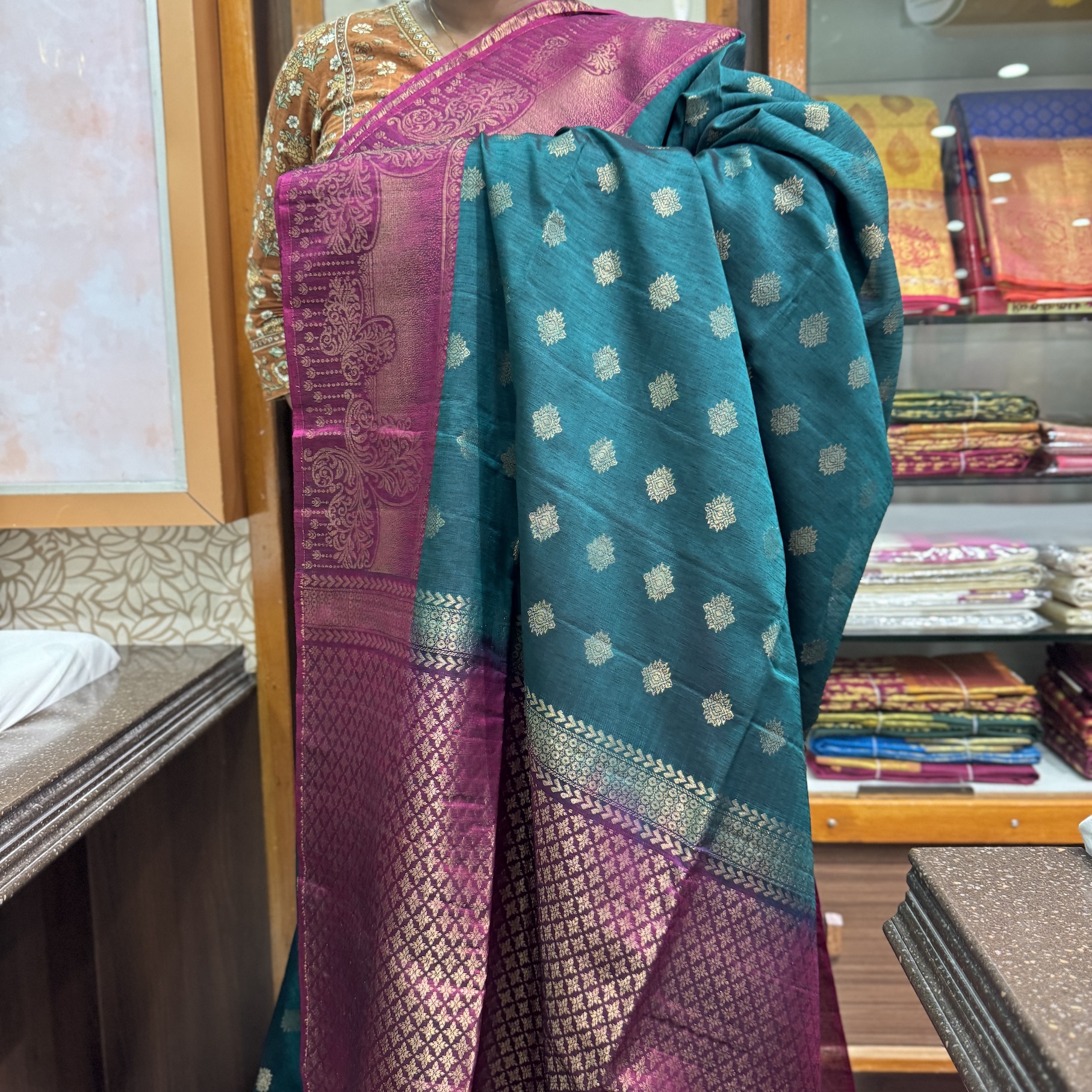 Leaf Green Dupion Soft Silk Saree