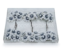 White Flowers on stick with Silver Ball
