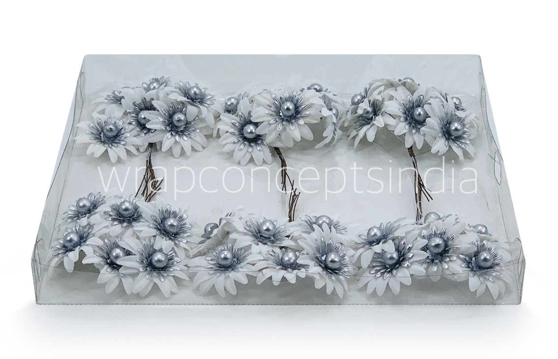 White Flowers on stick with Silver Ball