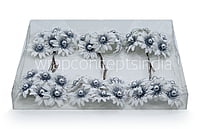 White Flowers on stick with Silver Ball