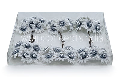White Flowers on stick with Silver Ball