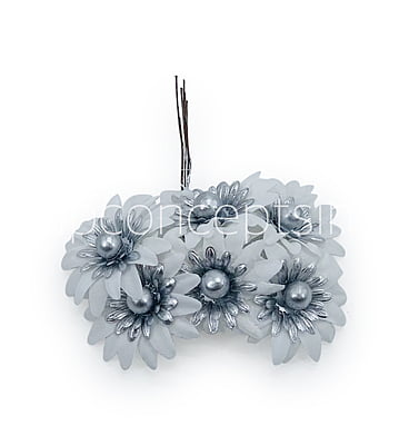 White Flowers on stick with Silver Ball