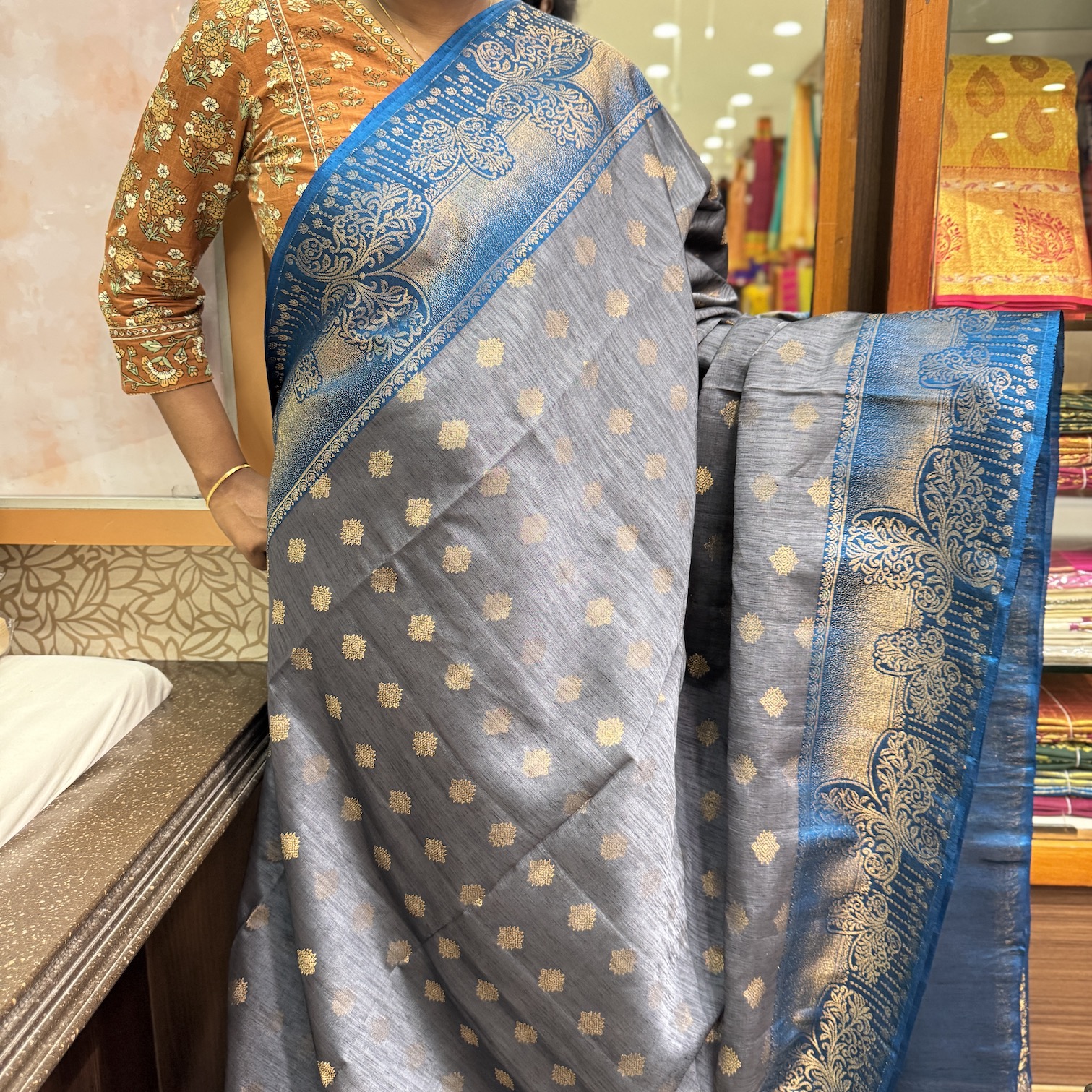Silver Gray Dupion Soft Silk Saree