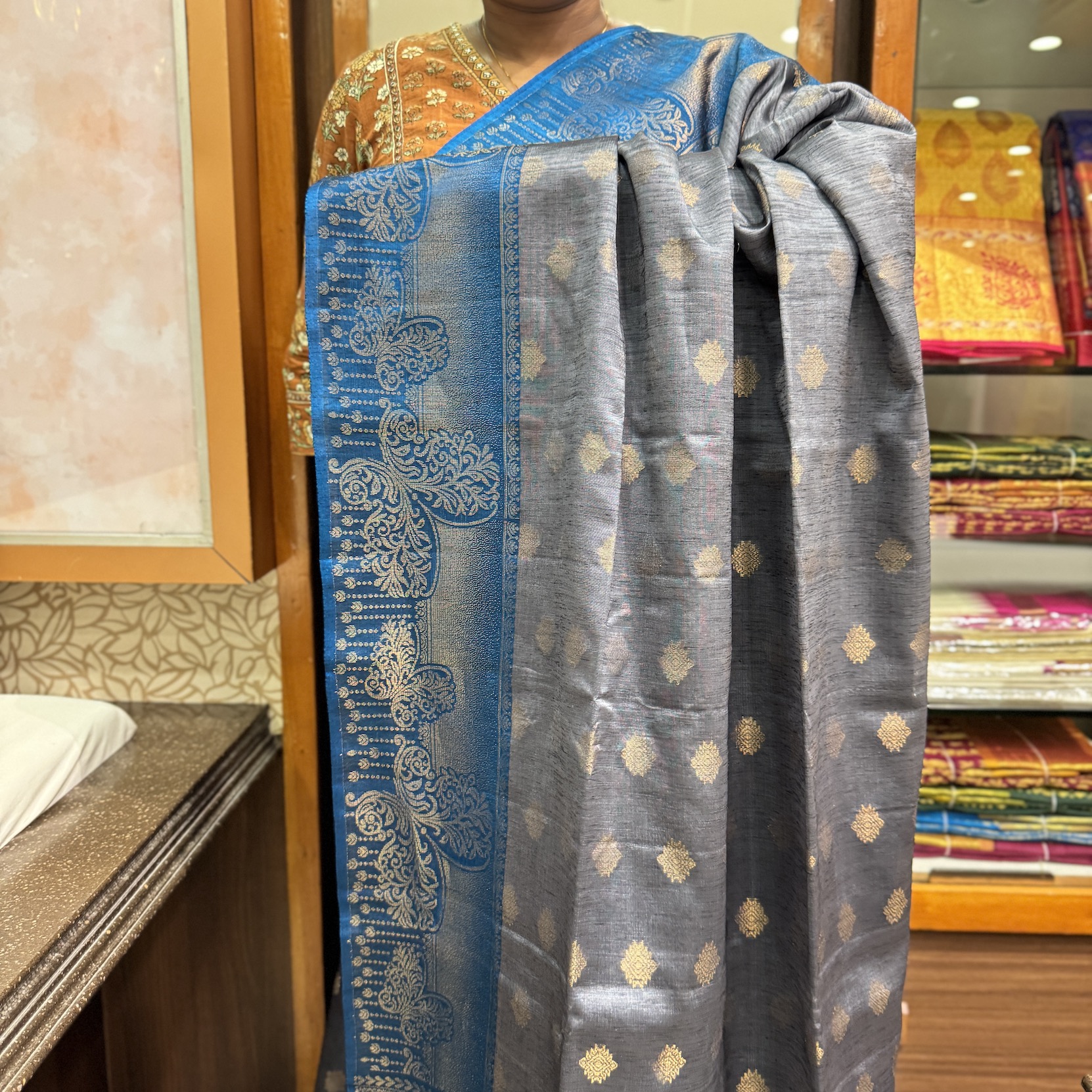 Silver Gray Dupion Soft Silk Saree