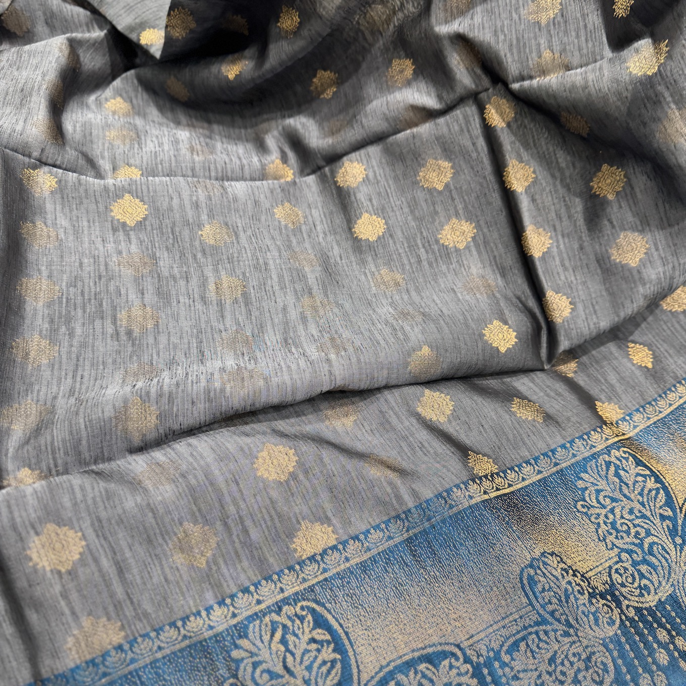 Silver Gray Dupion Soft Silk Saree