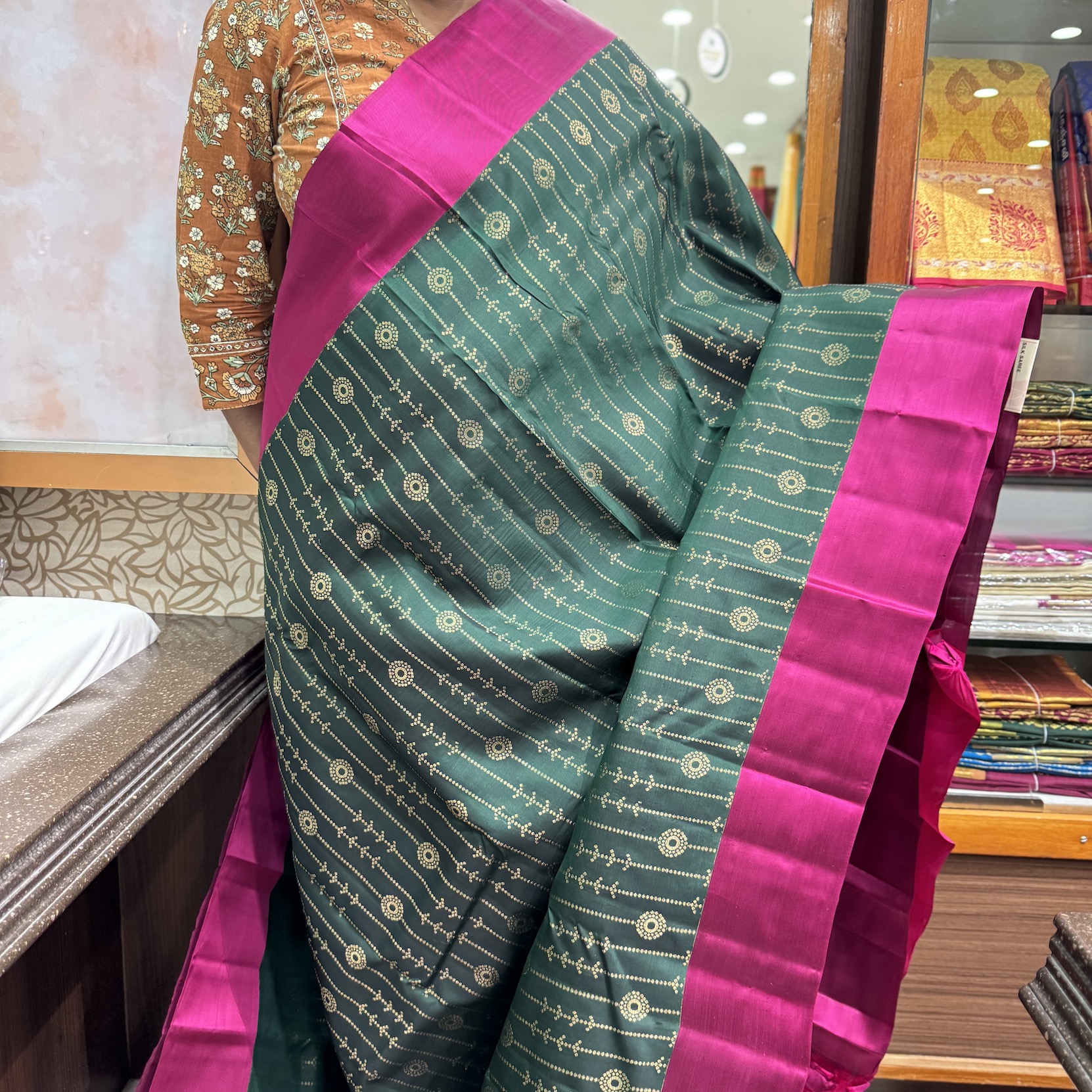 Leaf Green Dupion Soft Silk Saree with Violet