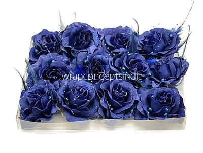 Deep Blue Rose With Feather & Pearl String