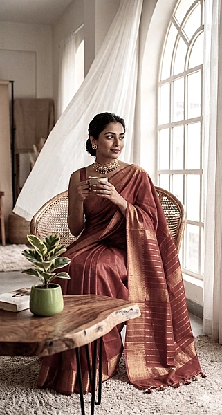 Bhagalpuri Silk Plain Saree with Zari Border (Maroon)