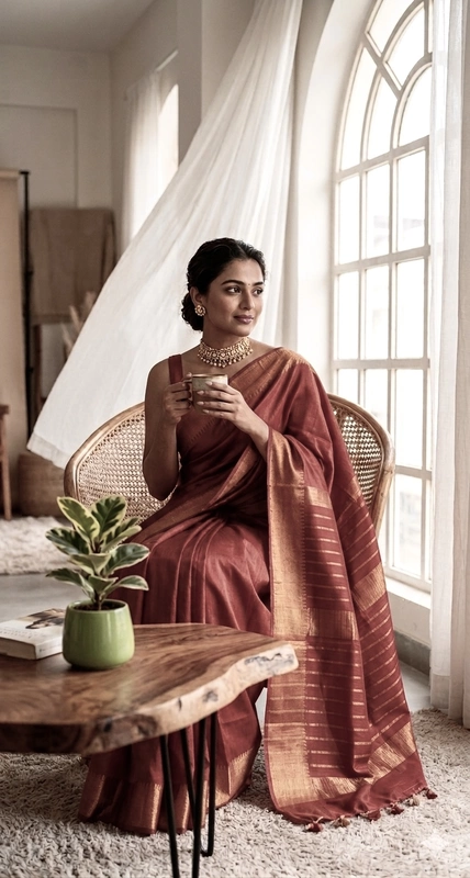 Bhagalpuri Silk Plain Saree with Zari Border (Maroon)