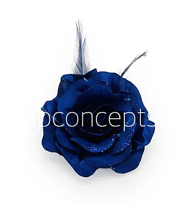 Deep Blue Rose With Feather & Pearl String
