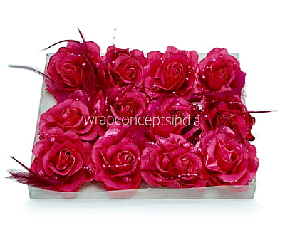 Fuchsia Rose With Feather & Pearl String