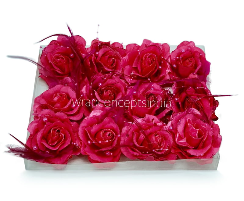 Fuchsia Rose With Feather & Pearl String