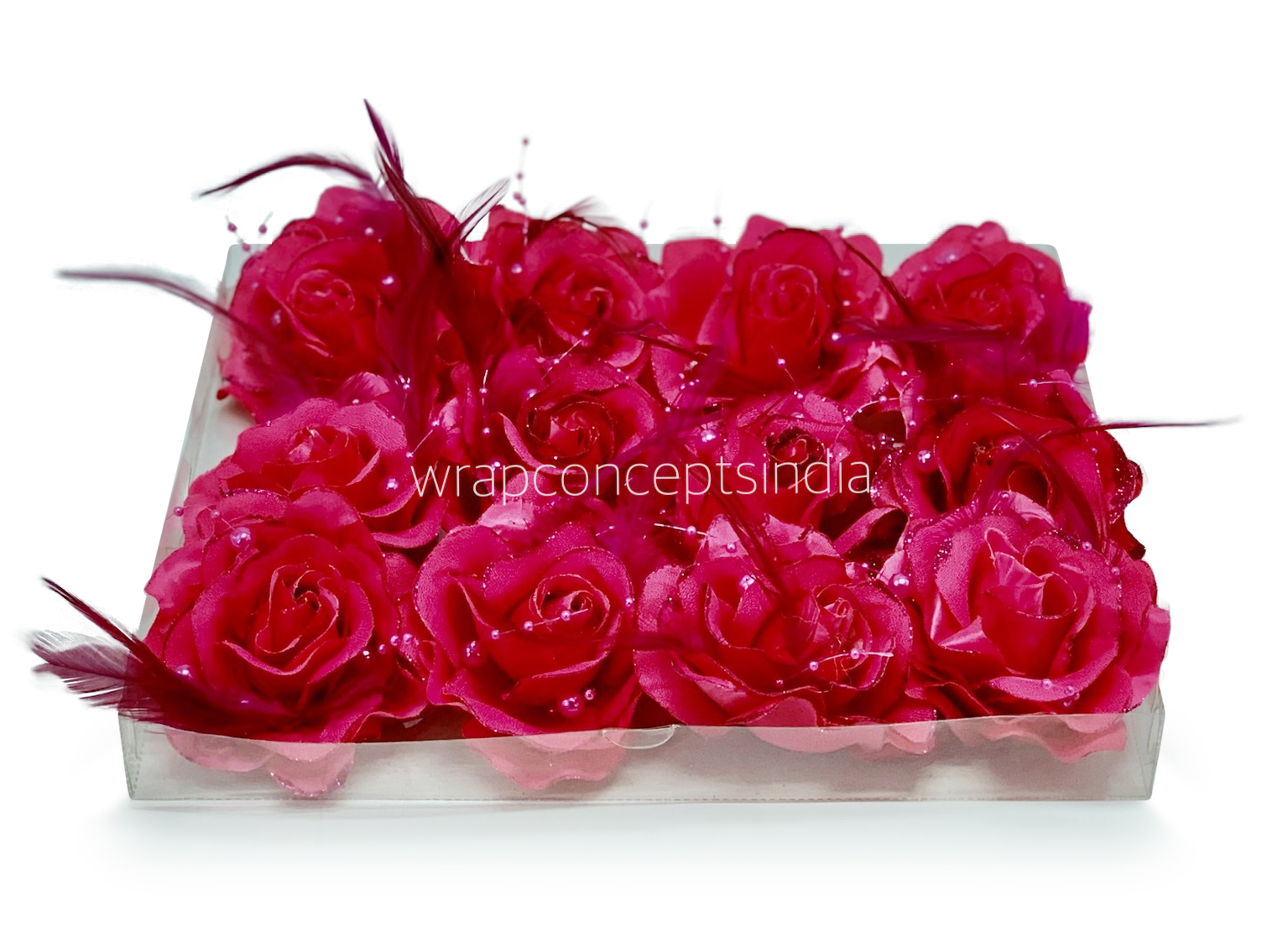 Fuchsia Rose With Feather & Pearl String
