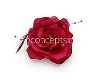 Fuchsia Rose With Feather & Pearl String