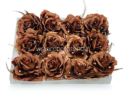 Coffee Rose With Feather & Pearl StringPink